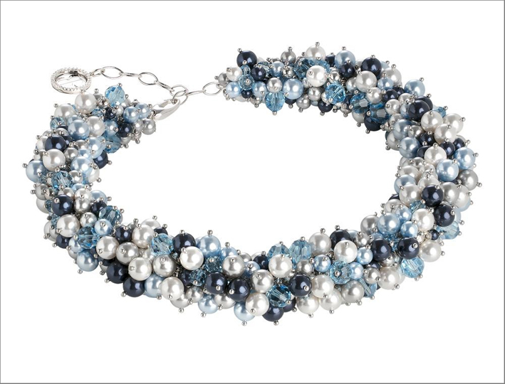 Collana di perle e cristalli Swarovski dalle tonalità blu