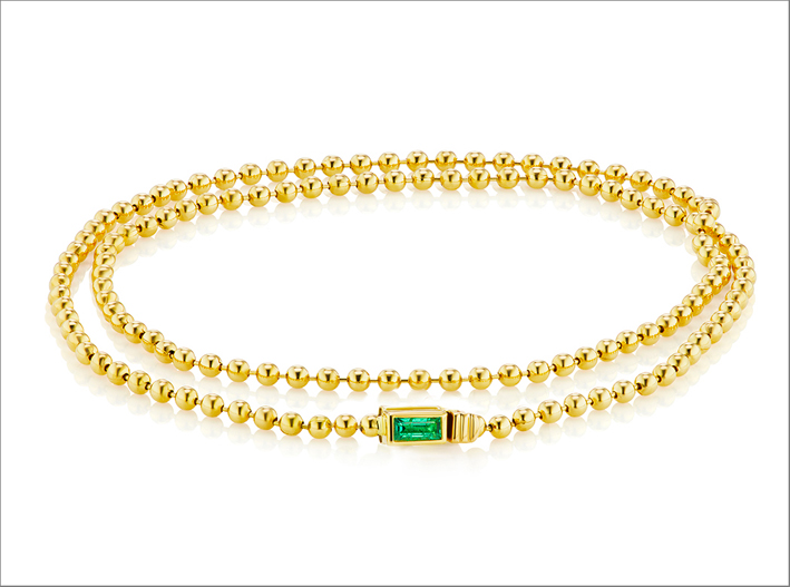 Bracciale doppio in oro 18 carati e smeraldo