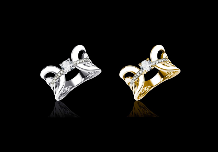 Due diverse versioni di anello in oro con diamante