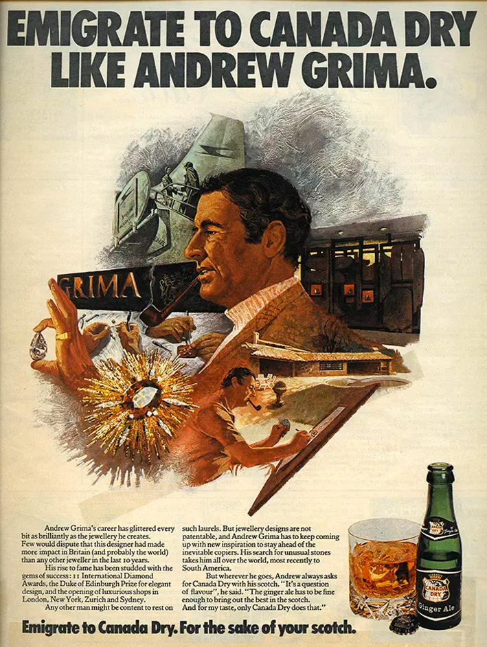 Una pubblicità degli anni Sessanta di Canada Dry con Andrew Grima