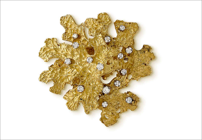 Spilla Lichene, in oro e diamanti
