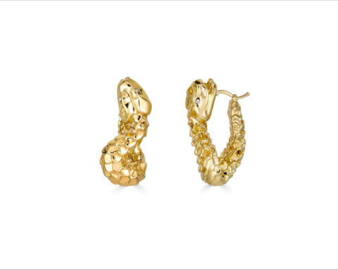 Orecchini Serpente in bronzo placcato oro, cubic zirconia