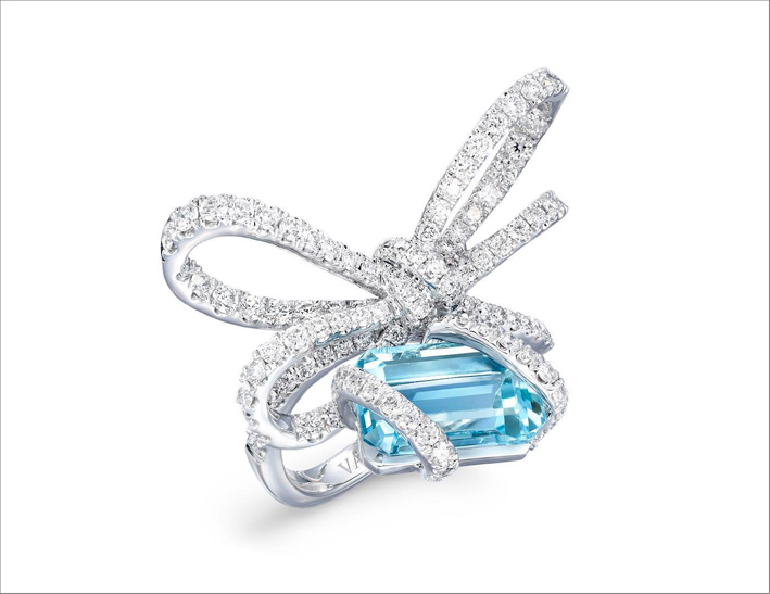 Anello Lyla's Bow con diamanti acquamarina brasiliana
