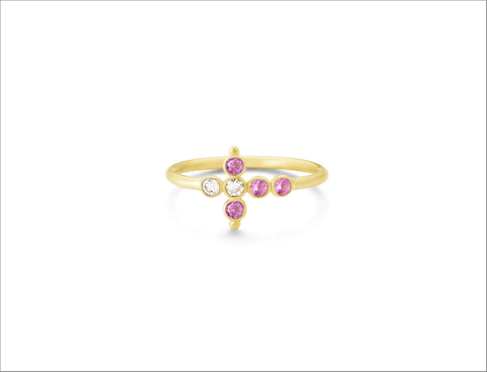 Anello in oro 18 carati con zaffiri rosa e diamanti