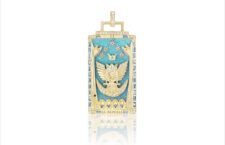 Pendente La Papessa Tarot Card, 18k yellow-gold, angelite, blue sapphire, pink sapphire, moonstone, diamonds