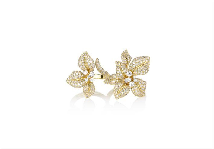 Anello Fleur de Lis in oro giallo e diamanti