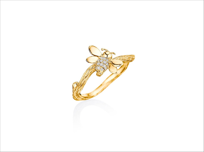 Anello con ape in oro giallo e diamanti