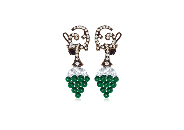 Orecchini Green Baroque con diamanti, oro rodiato brown, smeraldi dello Zambia