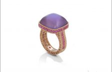 Rose gold ring with amethyst, pink sapphires
