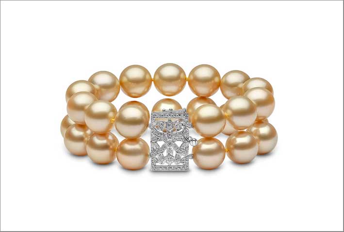 Bracciale di perle dorate e diamanti di Yoko London