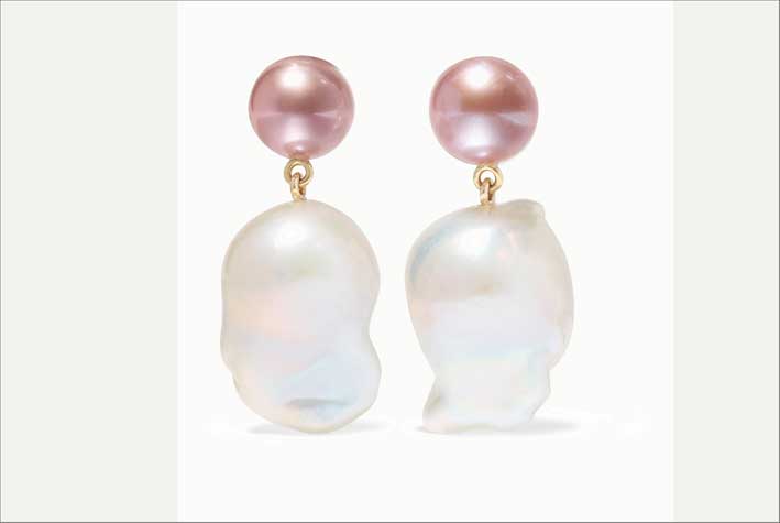 Orecchini in oro 14 carati con perle rosa e perle barocche
