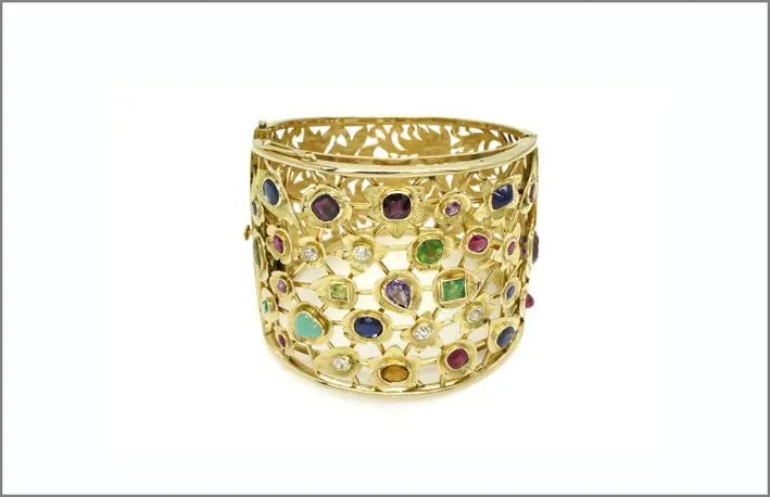 Bracciale in oro 18 carati con diamanti, zaffiri, smeraldi, citrini, ametiste