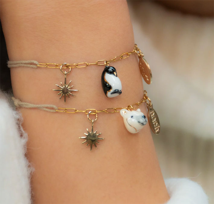 Bracciale in porcellana, cubic zirconia, ottone placcato oro