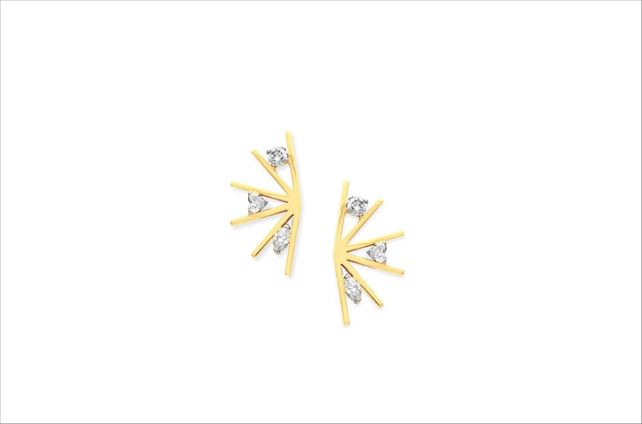Orecchini Floating Fan in oro 18 carati e diamanti fancy cut