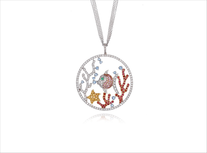 Pendente della Nature collection, Barriera corallina con zaffiri, tsavoriti, rubini e diamanti