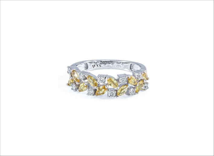 Anello impilabile in oro 18 carati con diamanti e zaffiri gialli