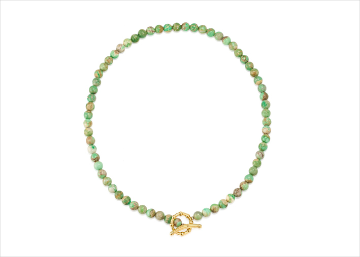 Collana con perle di variscite verde e oro 14 carati
