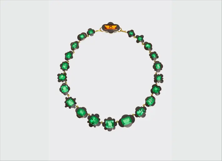 Collana con smeraldi colombiani, oro a 22 e 18 carati