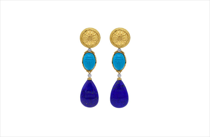Deirdre Featherstone, vintage con colores 5 Orecchini in oro, turchese, lapislazzuli