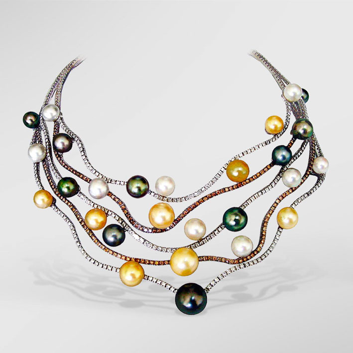 Collana Cintemani, simbolo ottomano che significava forza, con perle naturali colorate