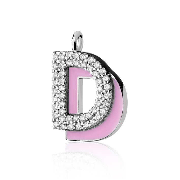 Ciondolo con diamanti e smalto rosa a forma di lettera
