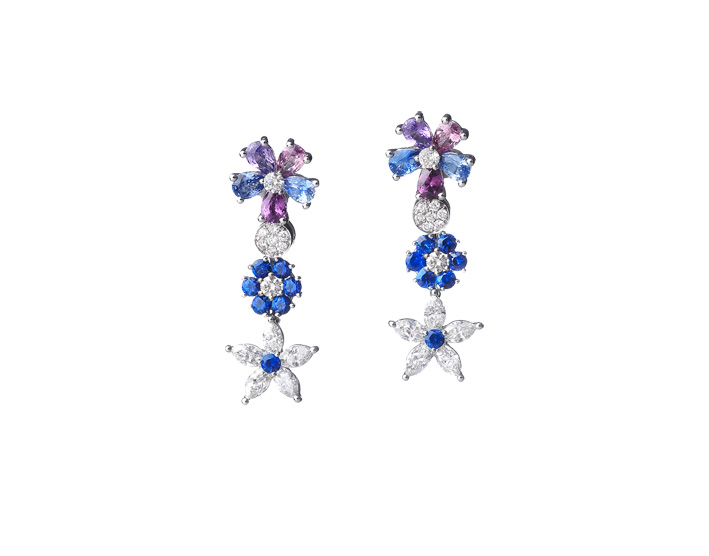 Piero Milano, alta gioielleria, orecchini Flower con diamanti e zaffiri