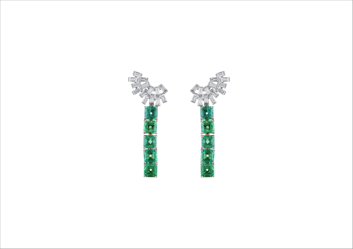 Orecchini componibili con diamanti e smeraldi
