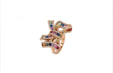 Rainbow ring, in oro rosa 18 carati, zaffiri multicolori, diamanti
