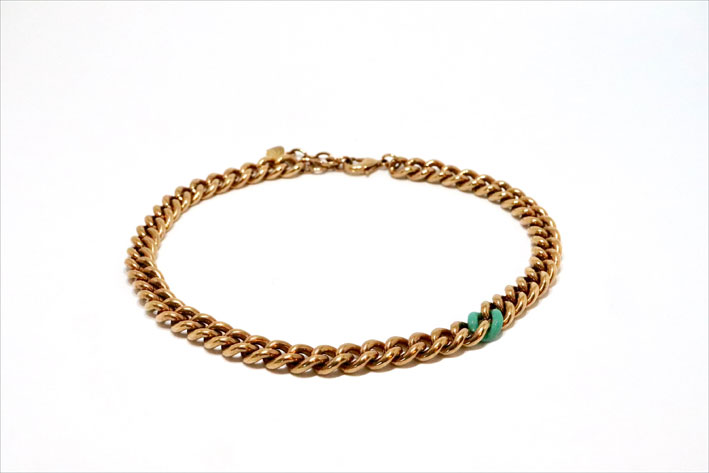 Collana in ottonre galvanizzato oro vintage con maglia smaltata color Tiffany