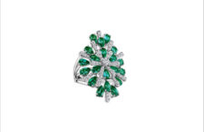 18K White Gold Botanica Emerald & Diamond Floral Burst Cluster Ring