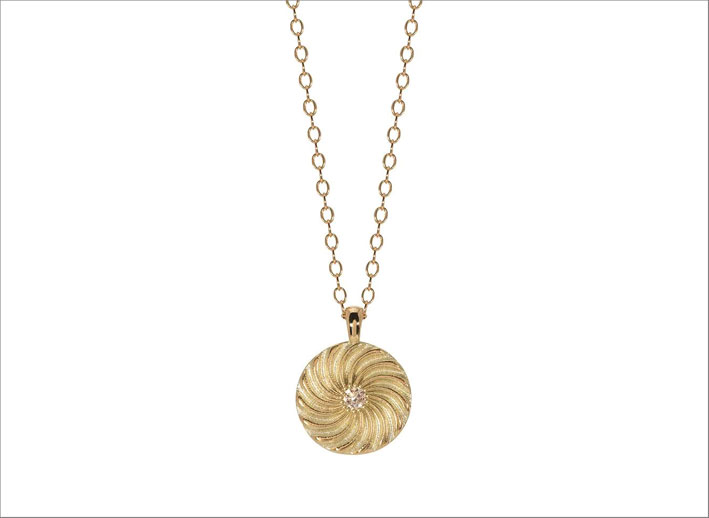 Collana con ciondolo a spirale Kundalini. Oro giallo 14k carati riciclato