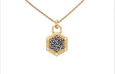 Collana Hexagon in oro 18 carati e argento ossidato