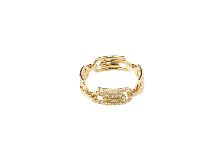 Anello della collezione Paper Clip in oro giallo18 carati e diamanti