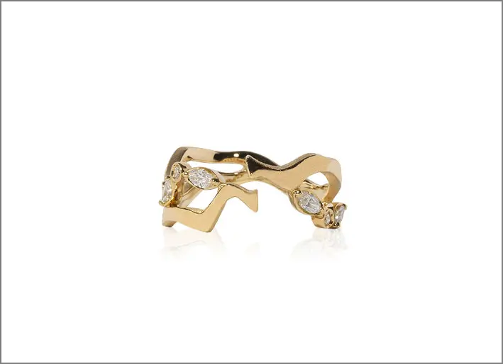 Anello in oro 18 carati con diamanti kintsugi