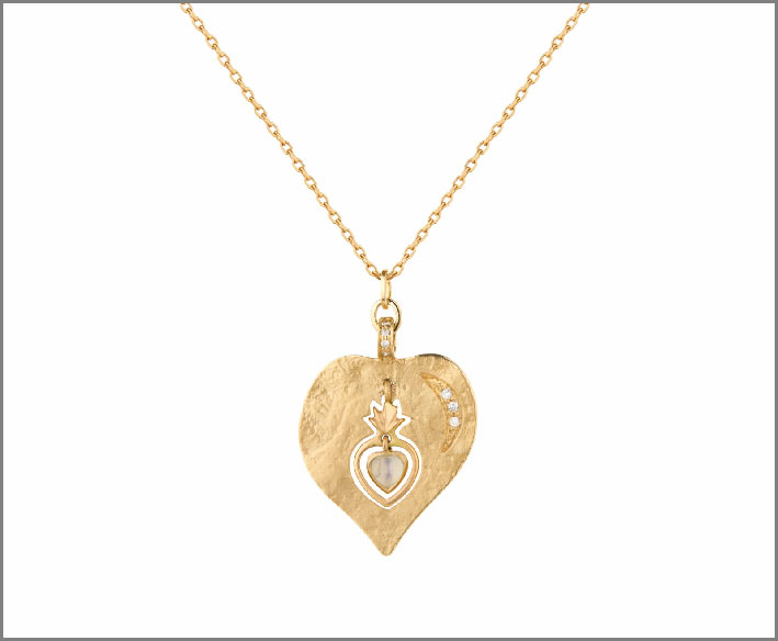 Collana con pendente Guardian Spirit in oro, diamanti e pietra luna