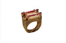 Anello con baguette di cubic zirconia, placcatura in oro 18 carati
