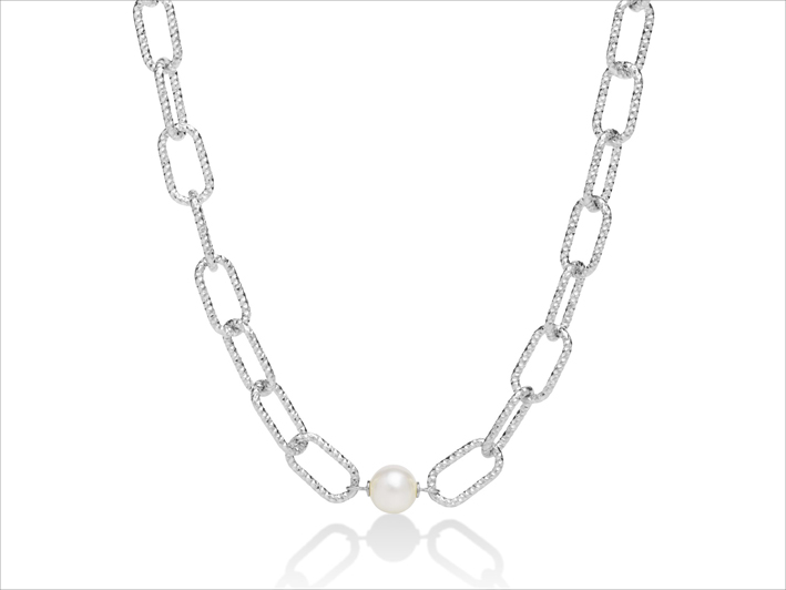 Collana in argento diamantata con perla coltivata della collezione Miss Italia 2020