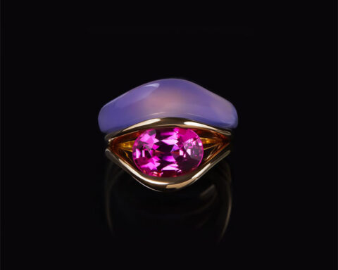 Stephen Russel: chalcedony and rubelite Ring by Ming
