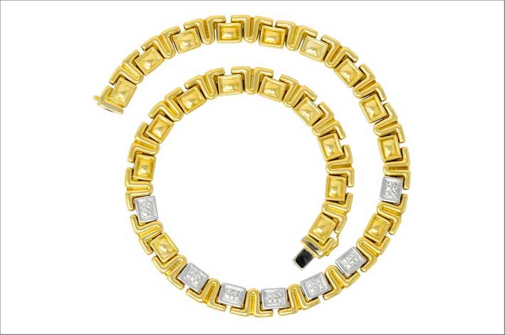 Collana stile art déco in oro bicolore 18 carati