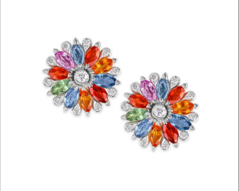 Orecchini con zaffiri multicolori tagliati marquise e diamanti