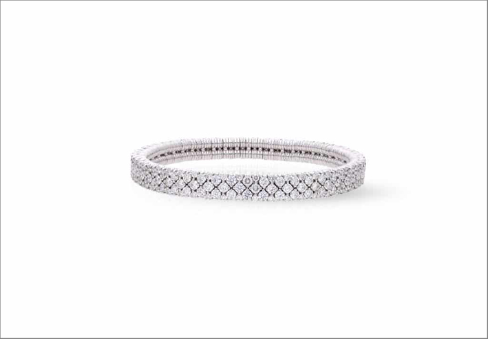 Bracciale elastico in oro bianco 18 carati, diamanti bianchi 