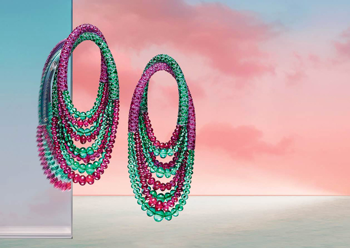 Orecchini Eternel con perle di smeraldi e rubini