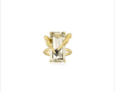 Anelloi Legs, oro 18 carati, quarzo, diamanti