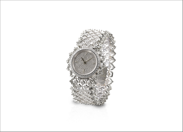 Bracciale orologio in oro bianco e diamanti by Buccellati