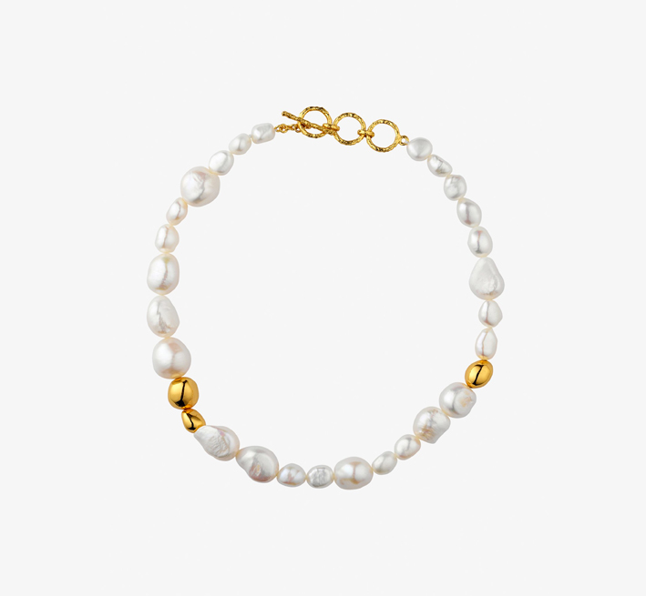 Collana in argento placcato oro 18 carati con perle barocche