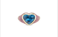 Anello in oro 14 carati con zircone blu naturale e zaffiri rosa