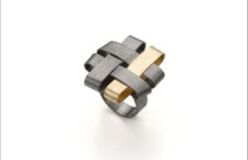 Ring Streeps, oxidized silver and 18kt gold