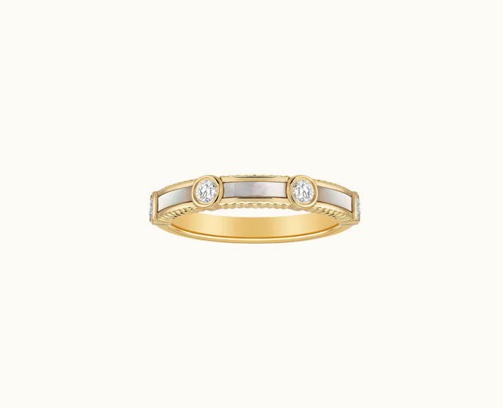 Collezione Rayon, anello in oro, diamanti, madreperla