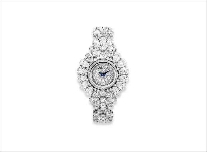 Bracciale-orologio con diamanti a motivo floreale