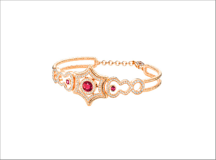 Bracciale Wulu in oro rosa 18 carati con diamanti e rubini